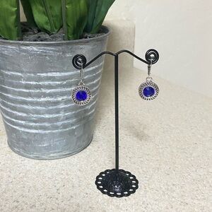 BOHEMIAN Handmade Silver Rhinestone Dangle Drop Charm Leverback Earrings